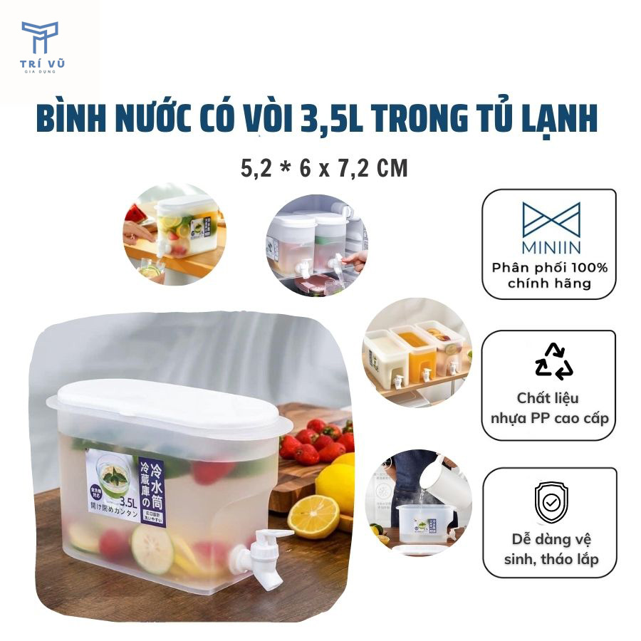 Bình Đựng Nước Có Vòi 3,5L Để Trong Tủ Lạnh Tiện Lợi Đa Năng Ngăn Nắp Loại 1 - Hàng Chính Hãng MINIIN
