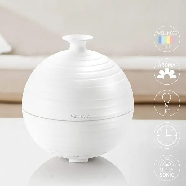 Máy khuếch tán tinh dầu Medisana 60082 AD 620 Aroma Diffusor VE 4 - màu trắng, tích hợp đèn chăm sóc sức khỏe đổi màu - Đồ Gia Dụng Đức, Châu Âu - Homeliving