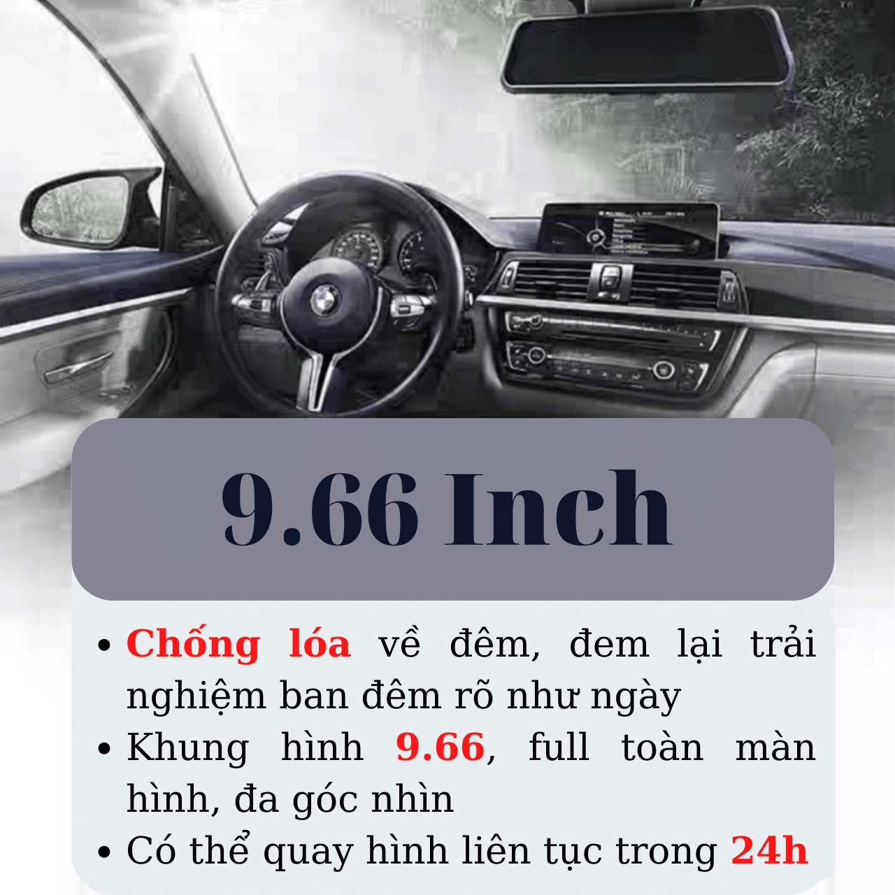 Camera Hình Trình Dạng Gương Màn Hình HD (Full Màn Hình 9.66in) - Tặng Kèm Thẻ Nhớ 32G