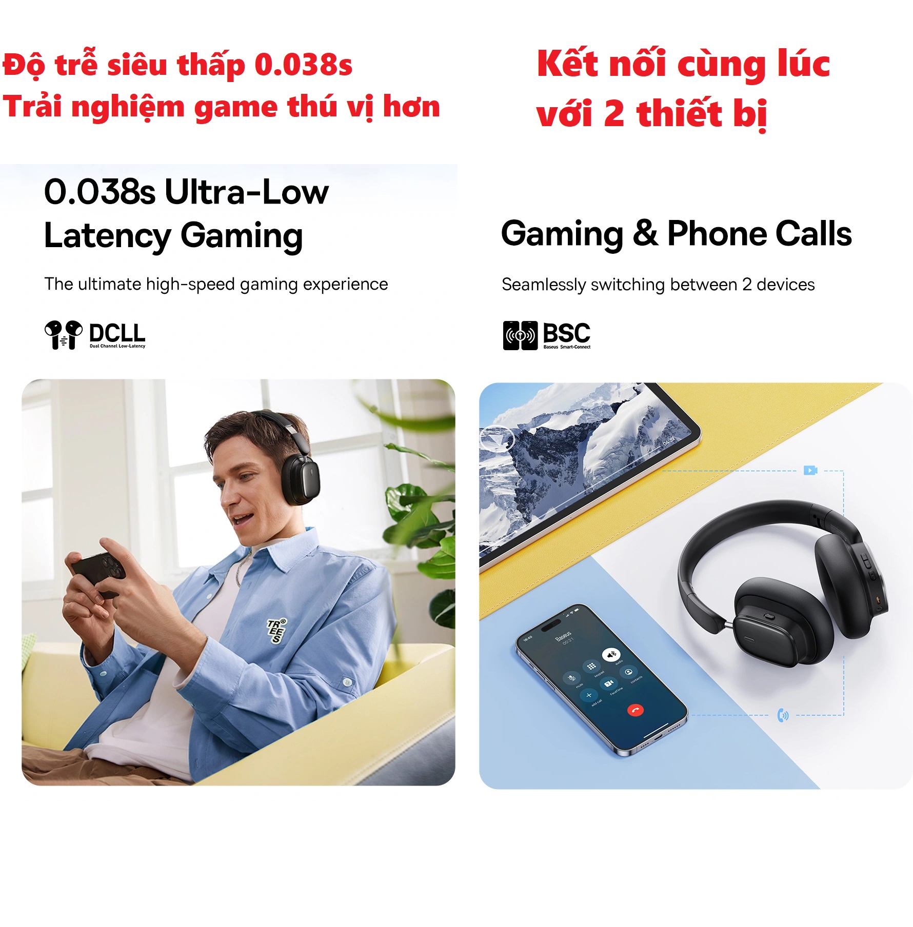 Tai nghe chụp tai buetooth V5.3 gaming chống ồn dạng gập cao cấp Baseus Bowie H1i _ Hàng chính hãng