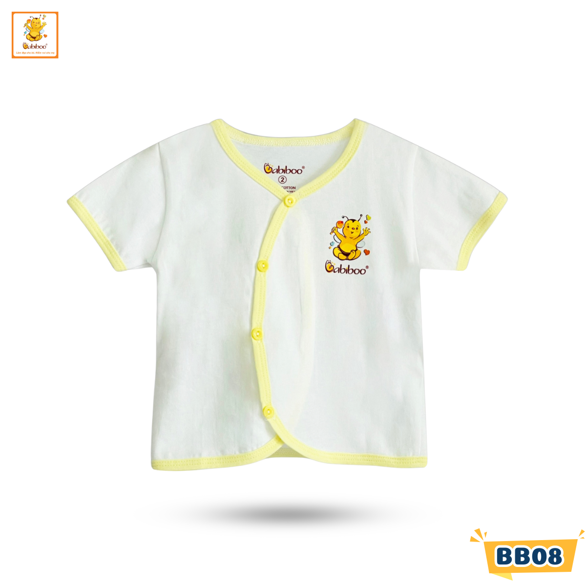 Sơ sinh - Áo sơ sinh cổ tim viền màu tay ngắn BABIBOO - BB08