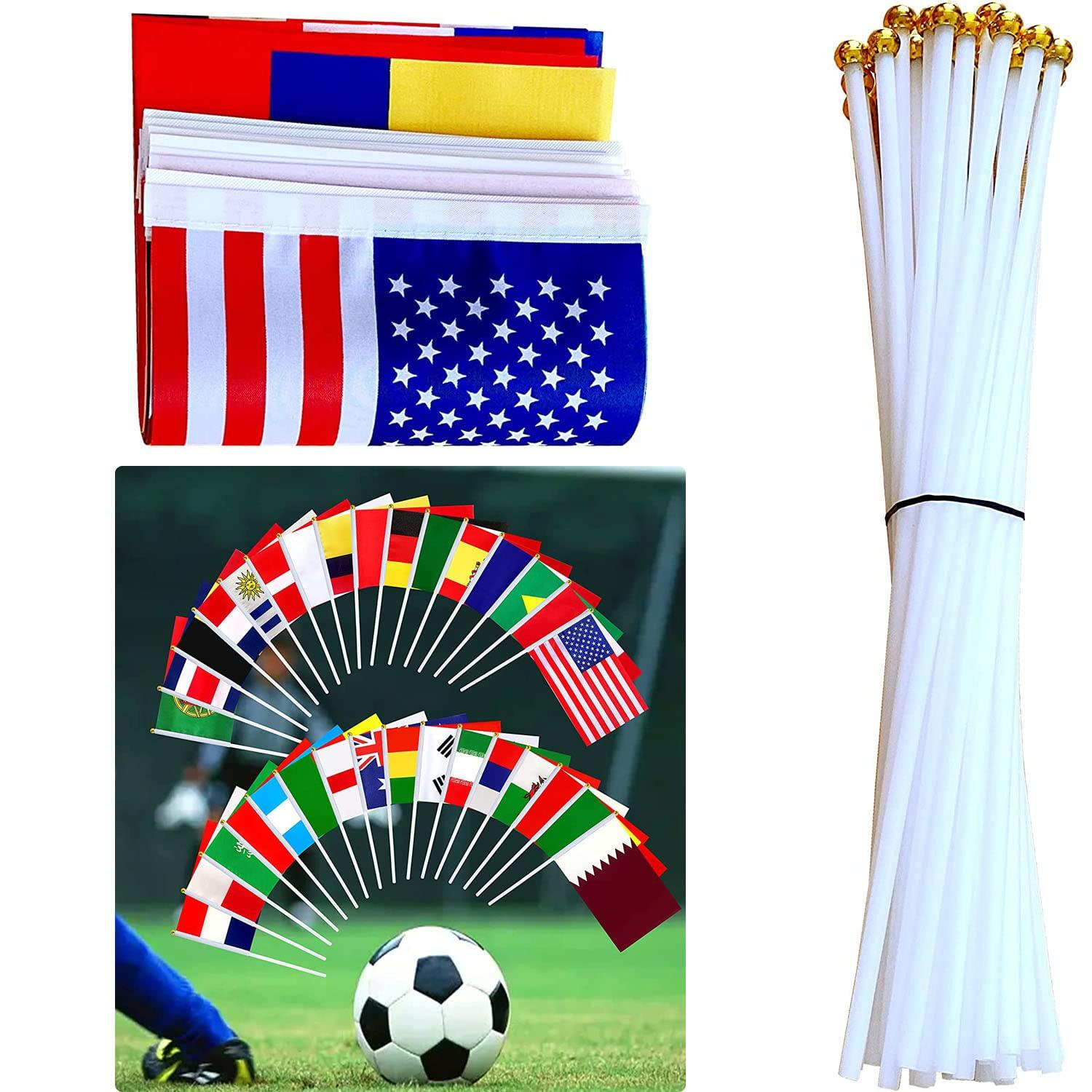Hình ảnh 32 cờ quốc gia, cờ que quốc tế, cờ que tròn nhỏ, phù hợp với mọi loại sự kiện thể thao, cúp thế giới, olympic, cờ quốc gia.