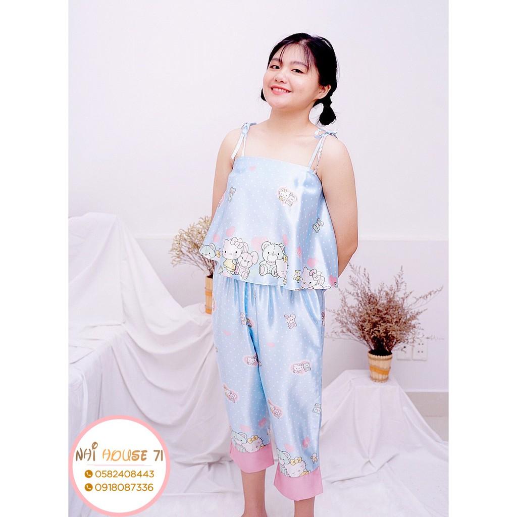 Bộ Mặc Nhà NHIHOUSE71 Nữ Áo Dây Quần Lửng Freesize Dưới 58kg