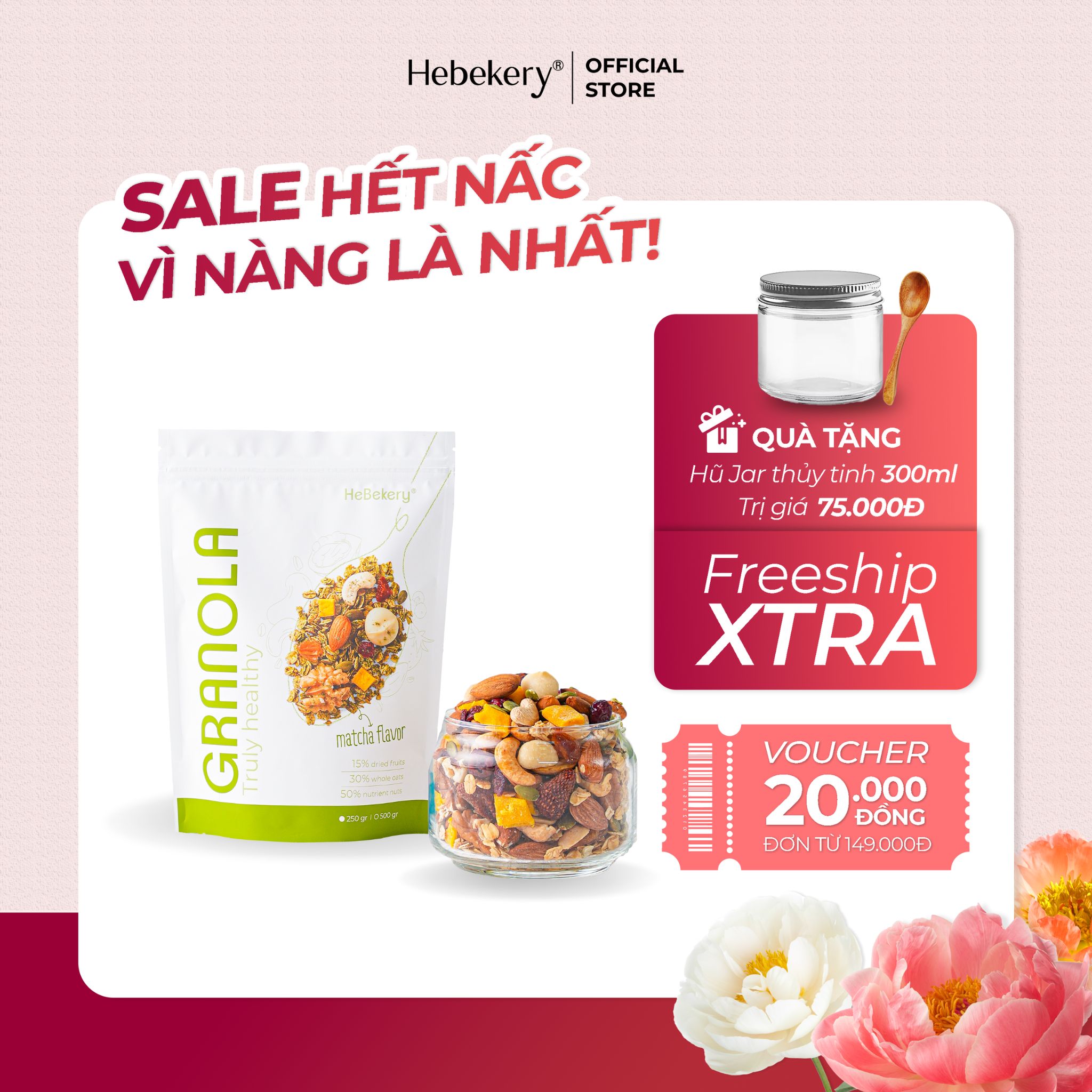 Granola Truly Healthy HEBEKERY by HEBE - Ngũ Cốc Dinh Dưỡng Lành Mạnh Tự Nhiên - Vị Matcha