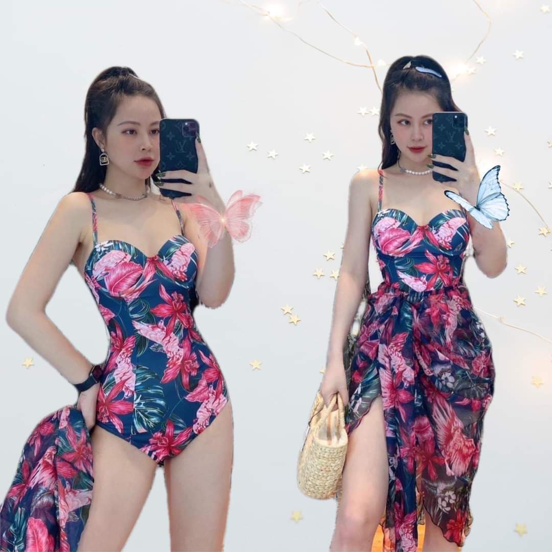 Bikini Liền Thân Nâng Ngực Kèm Choàng BKN812