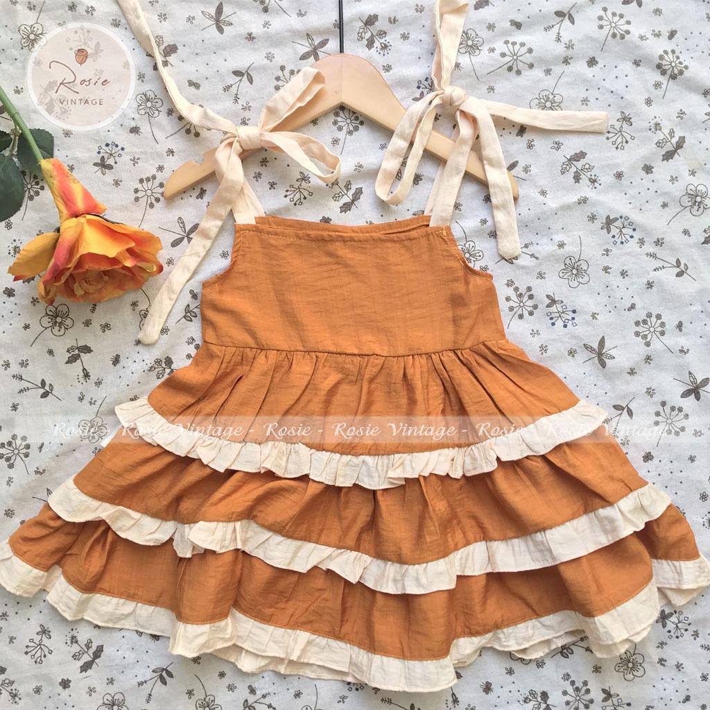 Váy 2 dây 3 tầng ROSIE V31 Sunflower Dress Vintage chất vải mềm mát cho bé từ 9-40kg
