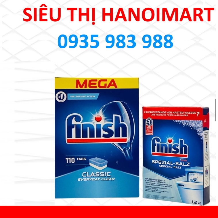 combo Viên rửa bát finish all in one 100 viên + Muối rửa bát finish 1.5kg  cho Máy rửa bát