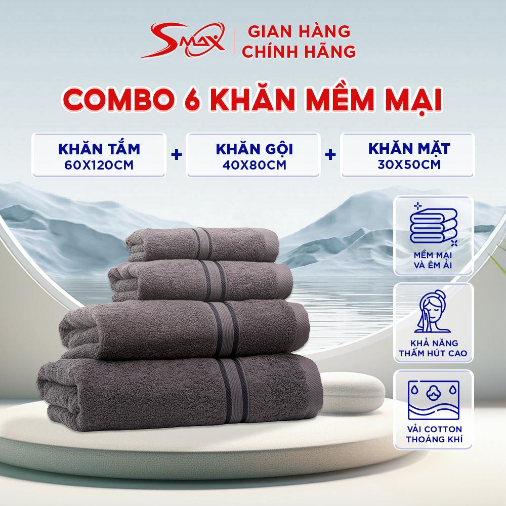 Combo 6 Khăn: Khăn Tắm 60cmx120cm-Khăn Gội 40x80cm-Khăn Mặt 30x50cm Cotton Chất Liệu Cao Cấp, Thấm Hút Tốt