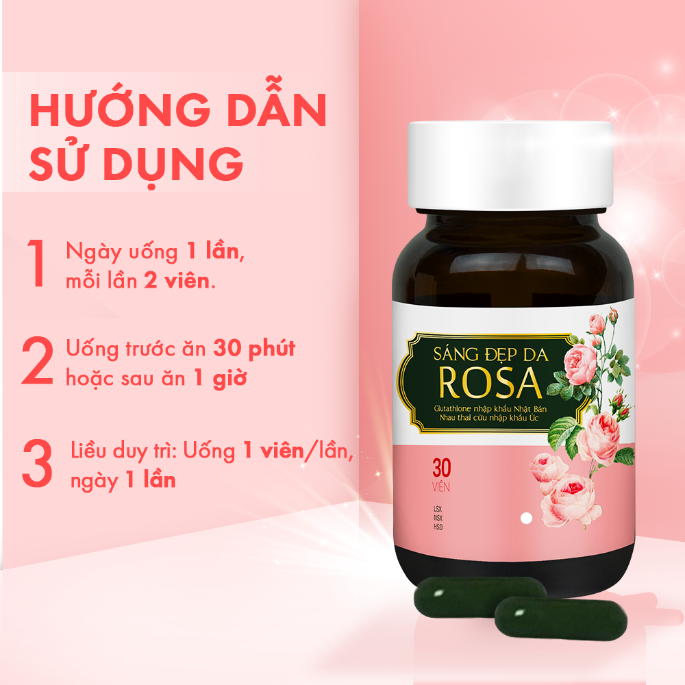 Viên Uống Sáng Da Rosa Bổ Sung Collagen Giúp Da Mịn Màng Căng Mướt 2 Hộp 60 viên