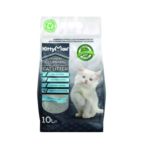 Cát Bentonite màu trắng vệ sinh cho mèo KITTY MAX Marseille Soap Scented (Xà phòng Marseille) 10L