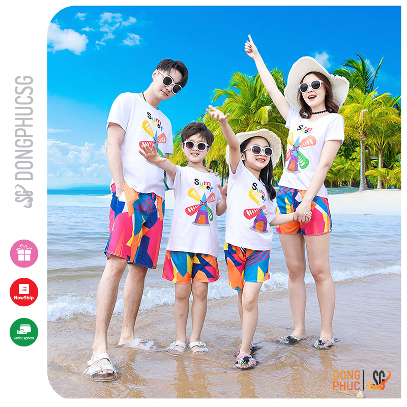 Bộ đồ gia đình đi biển SUMMER nguyên set áo và quần đi biển cặp đôi hội nhóm nổi bật DDB74 DONGPHUCSG