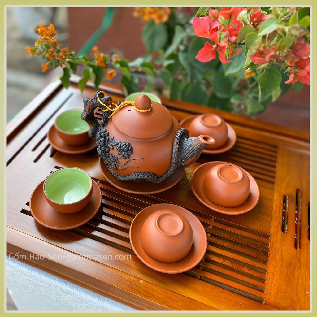 Bộ Ấm Chén Tử Sa Đắp Nổi Hoa Phù Dung