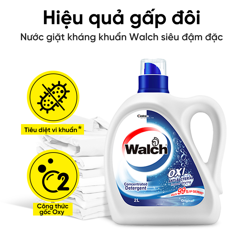 Nước giặt Walch đậm đặc siêu tiết kiệm, kháng khuẩn, khử mùi, tiêu diệt mạt bụi 99%, thích hợp cửa trên và cửa trước