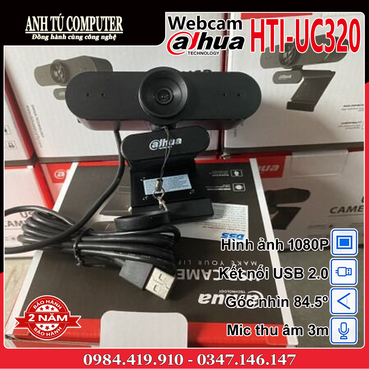 Webcam HD1080P DAHUA HTI-UC320 hàng chính hãng