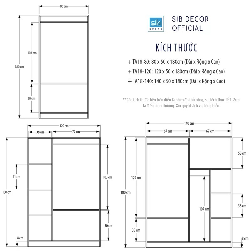 Tủ Quần Áo Đơn Giản SIB Decor Màu Trắng Phối Đen