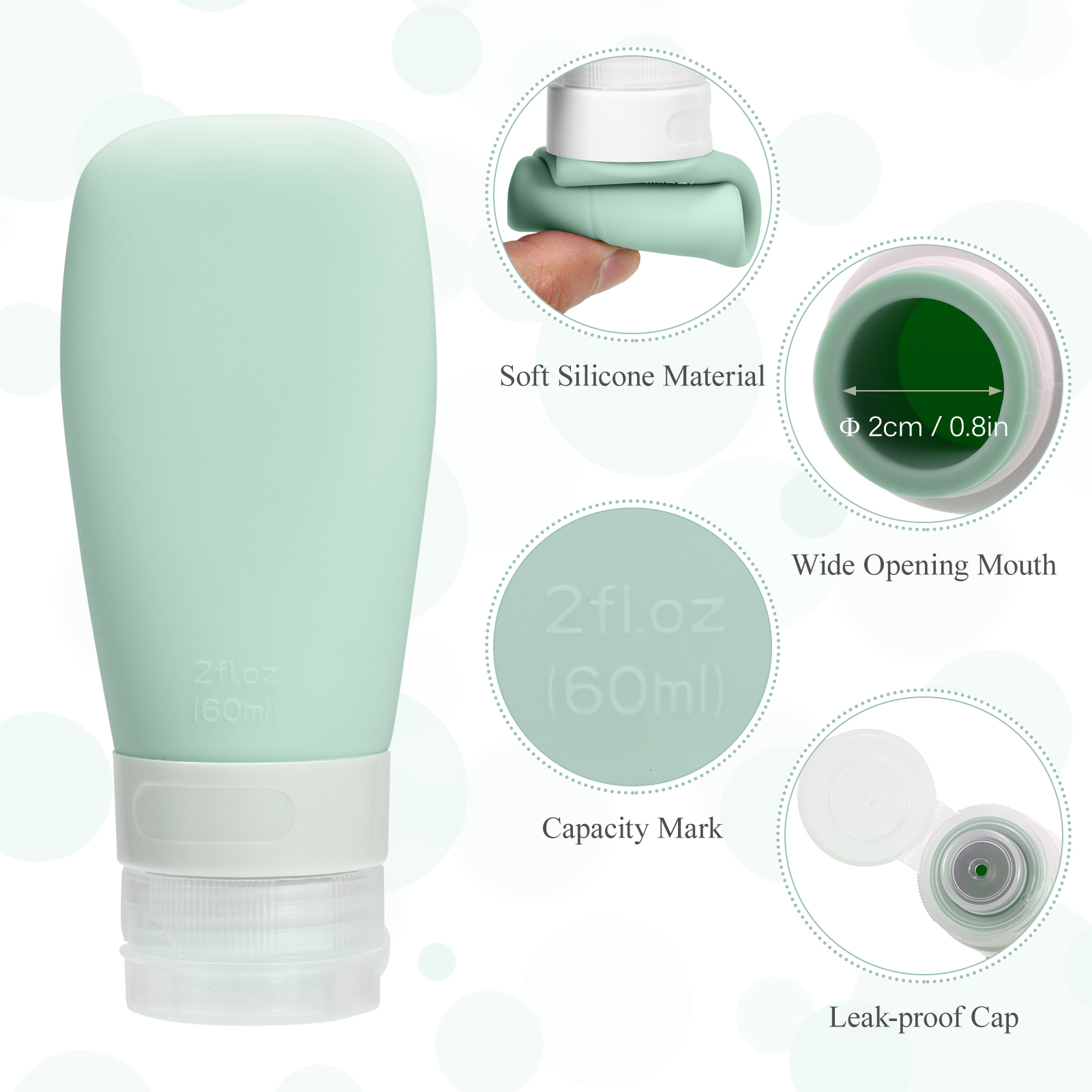 4 Chai du lịch 60ml bằng silicone mềm, nhẹ, chống rò rỉ dễ dàng bóp ra và vệ sinh thuận tiện