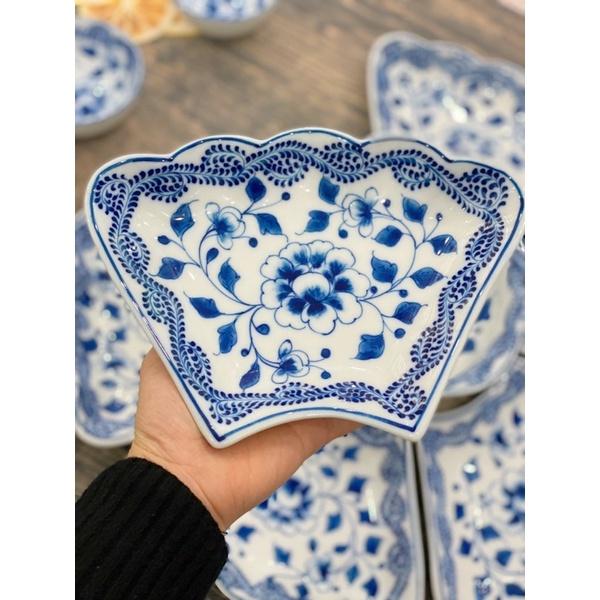 Set hoa mặt trời 15 món men lam, hoạ tiết hoa Sen dây- Phù dung me vẽ thủ công. Gốm sứ Bát Tràng.