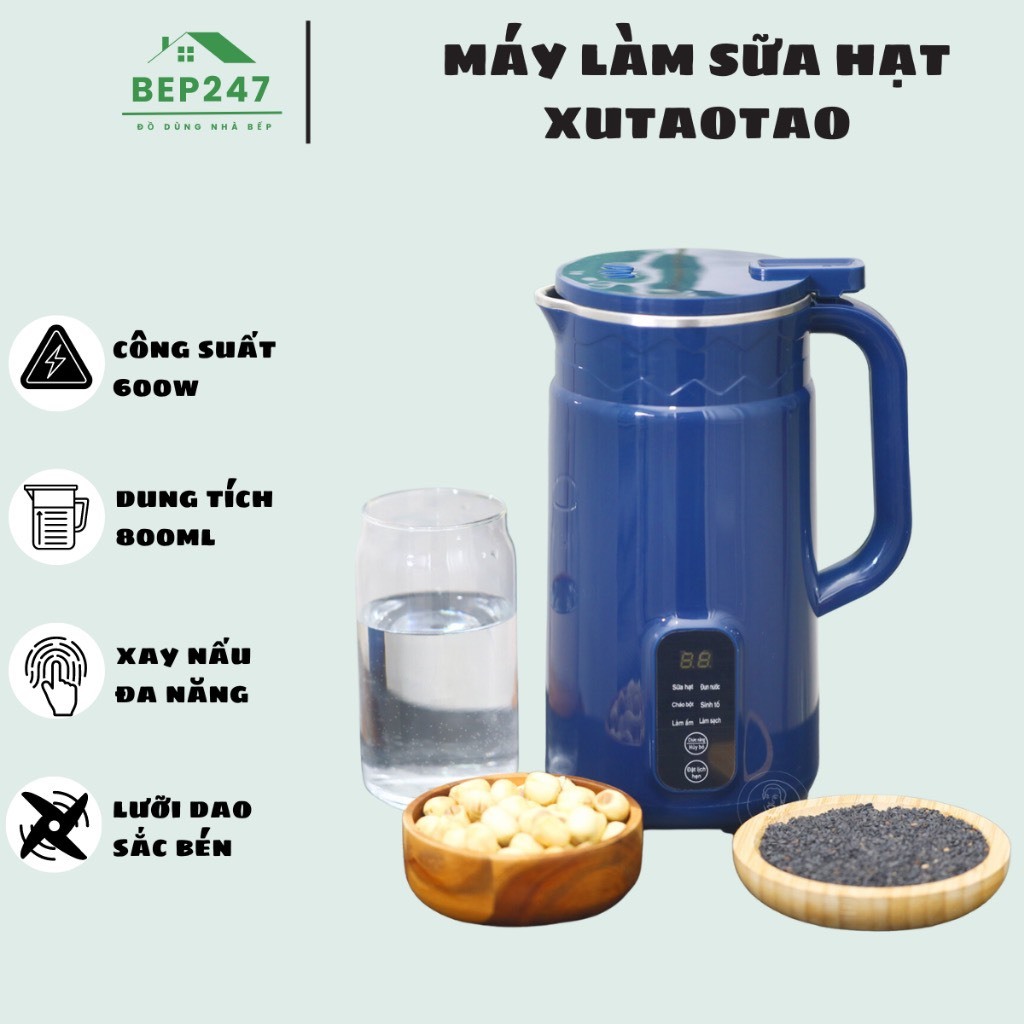 Máy làm sữa hạt thế hệ mới, dung tích 800ml đủ cho 1-3 người, máy nấu sữa hạt đậu nành, nấu cháo cho bé, máy xay hạt đa năng, bảng điều khiển Tiếng Việt - Hàng chính hãng