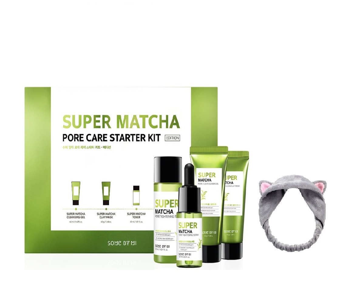 Bộ Kit Matcha Dưỡng Da Thu Nhỏ Lỗ Chân Lông Some By Mi Super Matcha Pore Care Starter Kit - Edition + Tặng Kèm 1 Băng Đô Tai Mèo Màu Ngẫu Nhiên