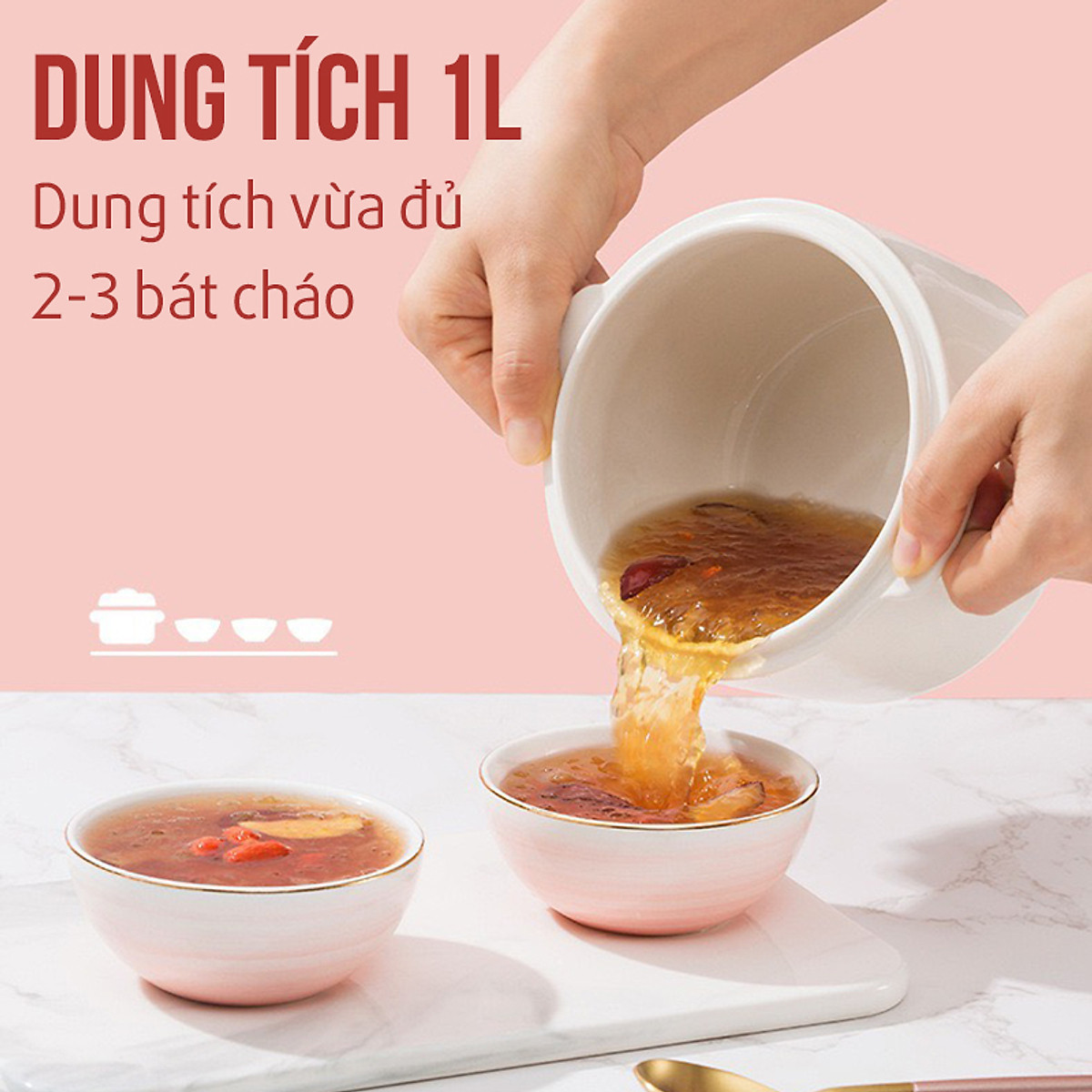 Nồi Hầm Cháo Chậm Cho Bé GT68 dung tích 1L - Nồi Nấu Cháo, Hấp Cách Thủy, chưng yến