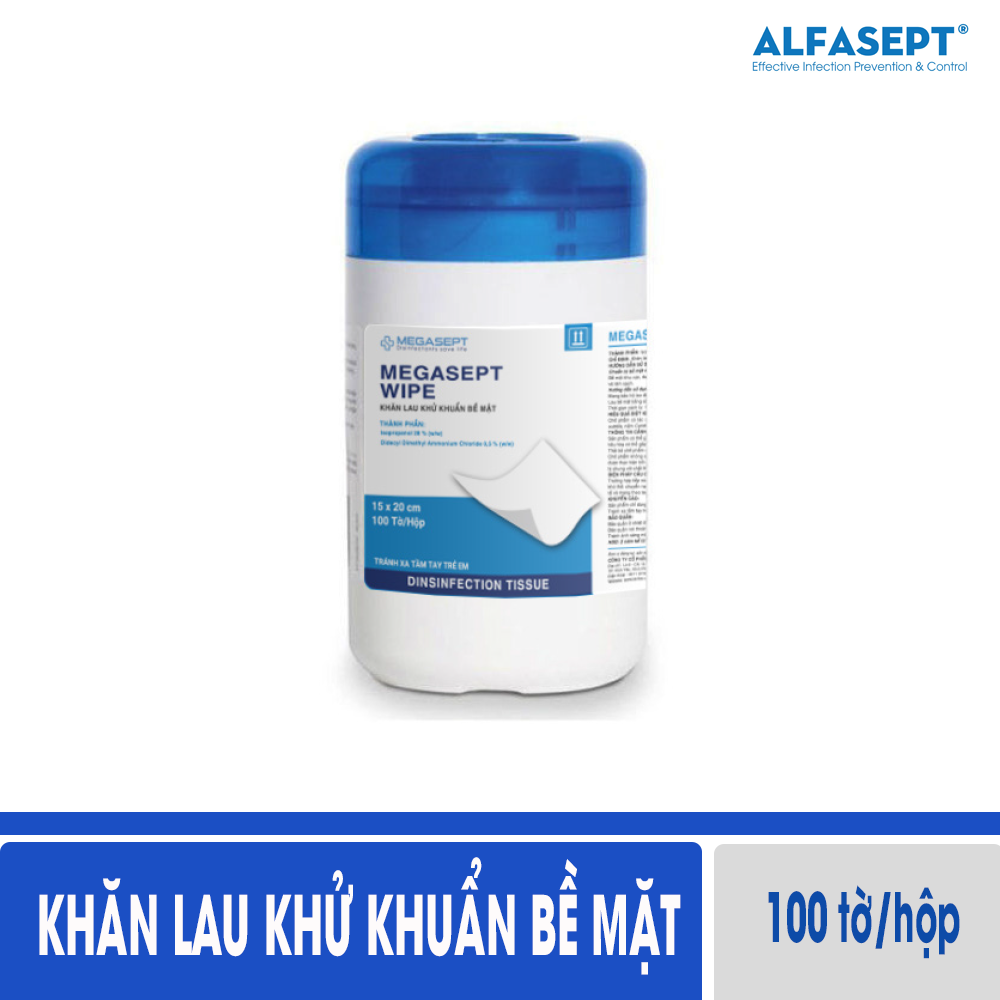 Khăn lau khử khuẩn bề mặt MEGASEPT WIPE - Khăn ướt lau diệt khuẩn hộp 100 tờ 15x20cm