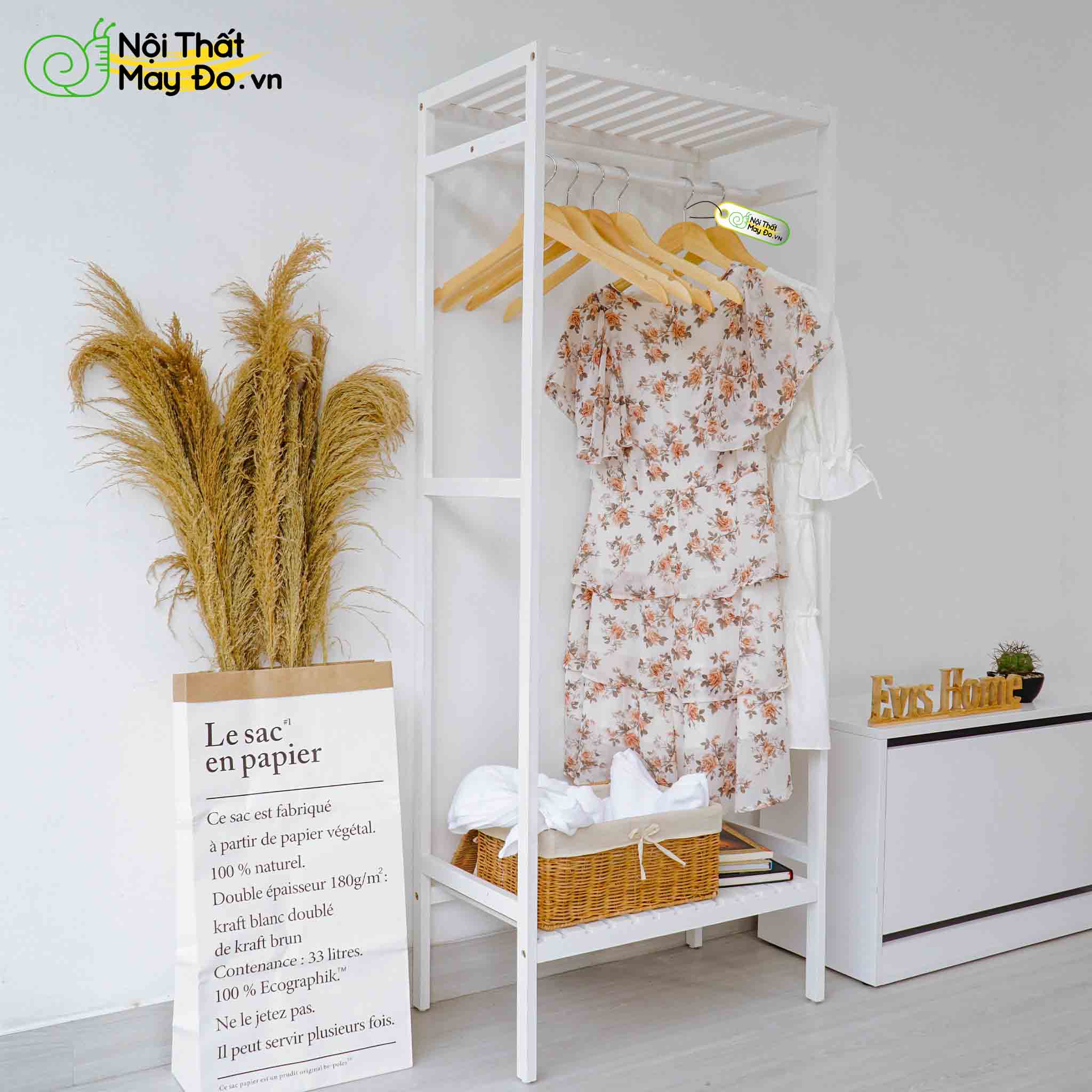 Tủ Treo Quần Áo Tiện Lợi - Shelf Hanger - Thiết Kế 1 Ngăn Gọn Gàng - Khung Gỗ Thông Bền Chắc - Có 2 Màu Sắc Lựa Chọn