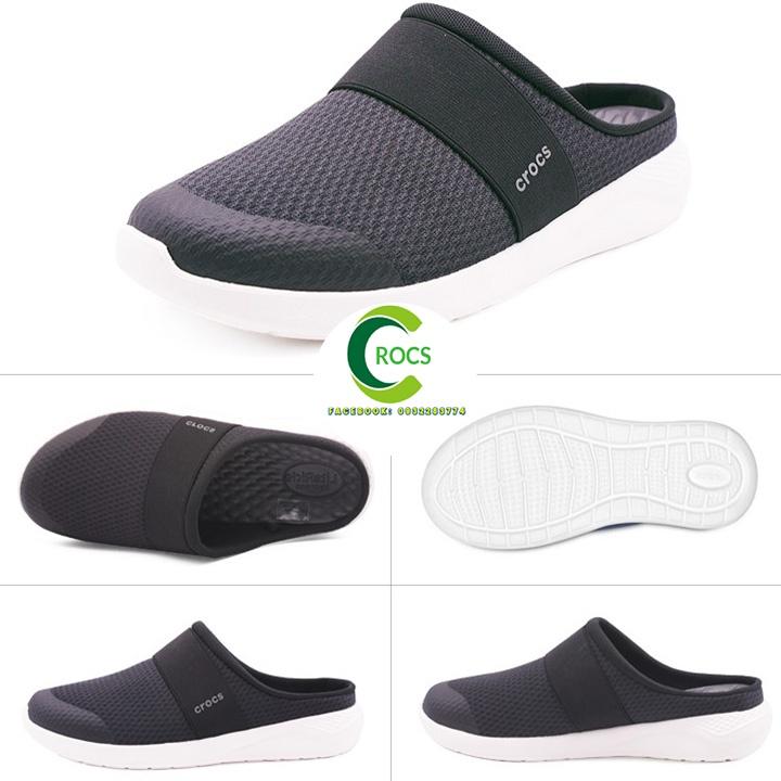 Giày lười vải lưới chống hôi chân -Croslite-Literide-Mesh mule cho nam màu đen