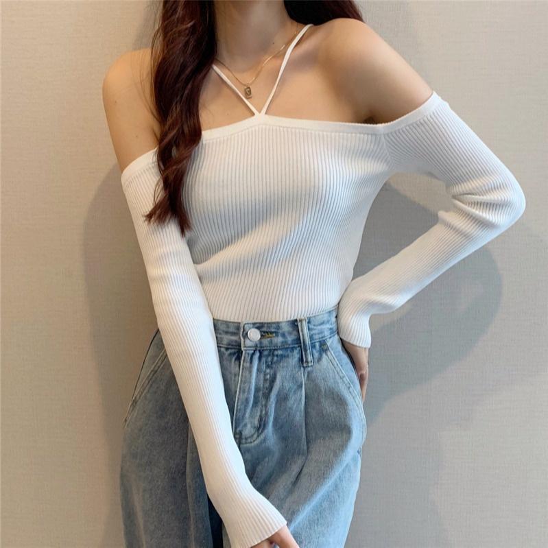 Áo kiểu hàn quốc tay dài BARE - áo trễ vai tay dài Chất Thun gân không xù lông - AO15