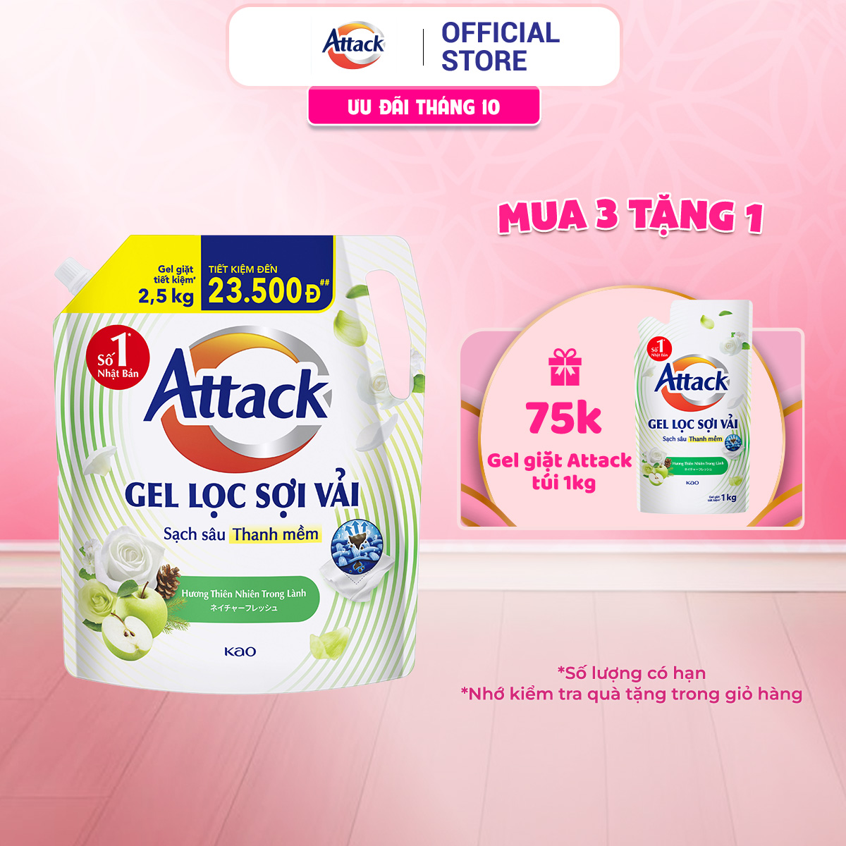 Gel Giặt Attack Hương Trái Cây Tươi Mát Túi 2.5Kg