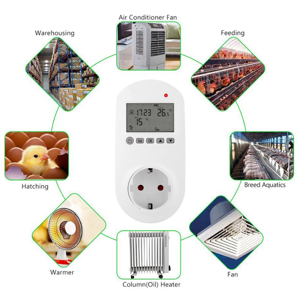 WiFi Plug-in Thermostat Smart Plug-In Programmable Thermostat Wireless Thermostat Outlet LCD Display Temperature Controller Smart Life APP Remotes Control Intelligent Power Plug Switch for Room Coolers and Heaters