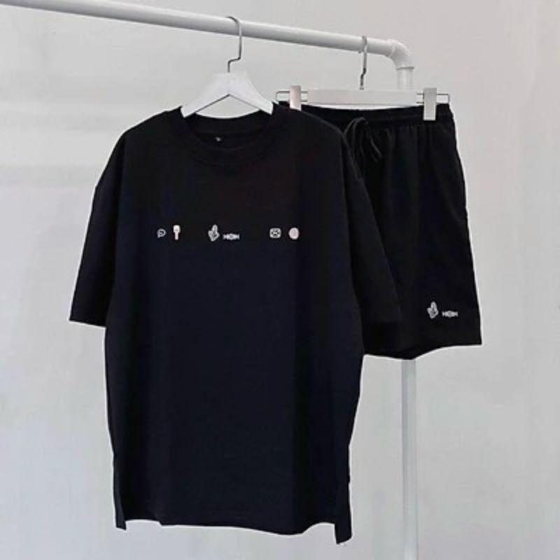 Bộ mặc nhà unisex nam nữ in chữ phối màu,set đùi kèm áo phông tay lỡ form rộng đi chơi đi học đều được