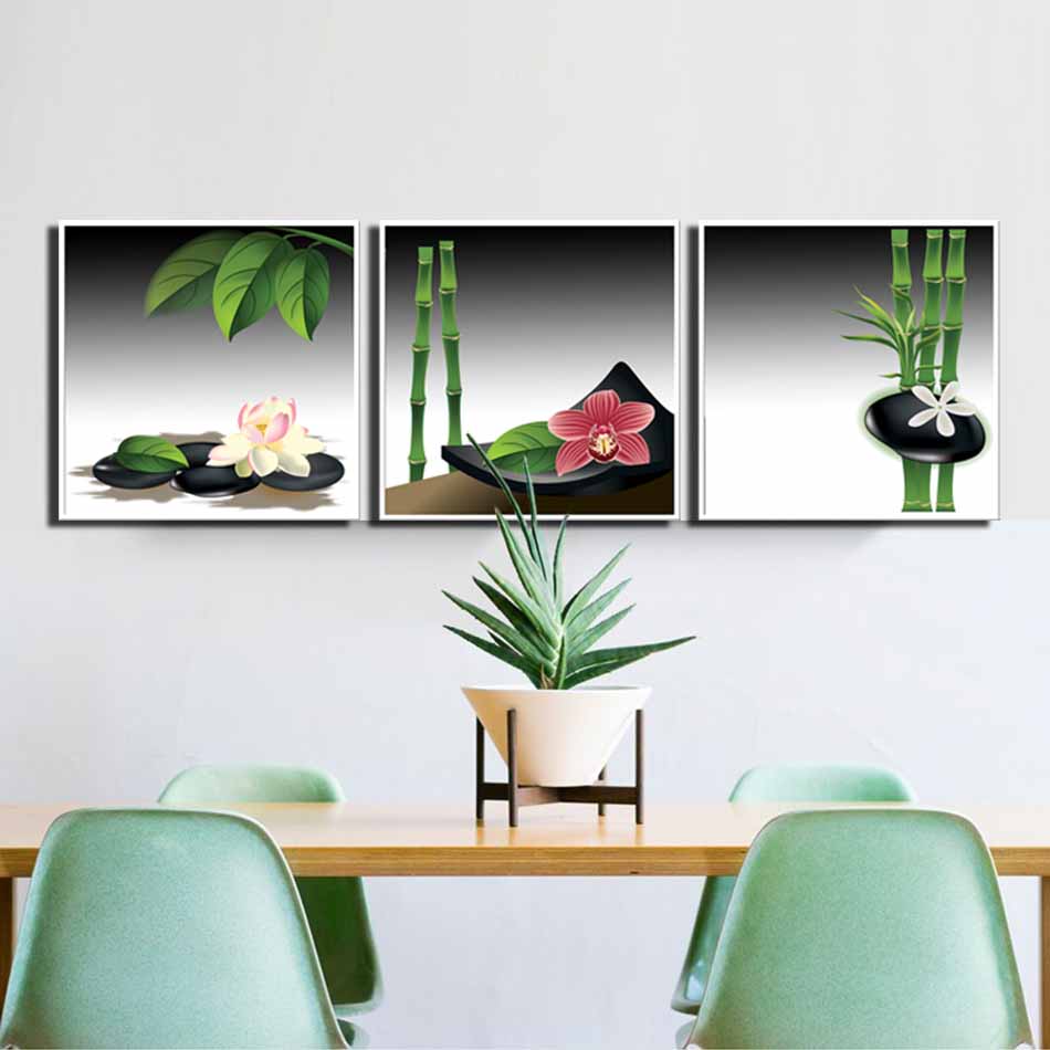 Bộ 3 tranh canvas treo tường Decor Bình hoa trang trí phòng ăn, phong cách hiện đại - DC066