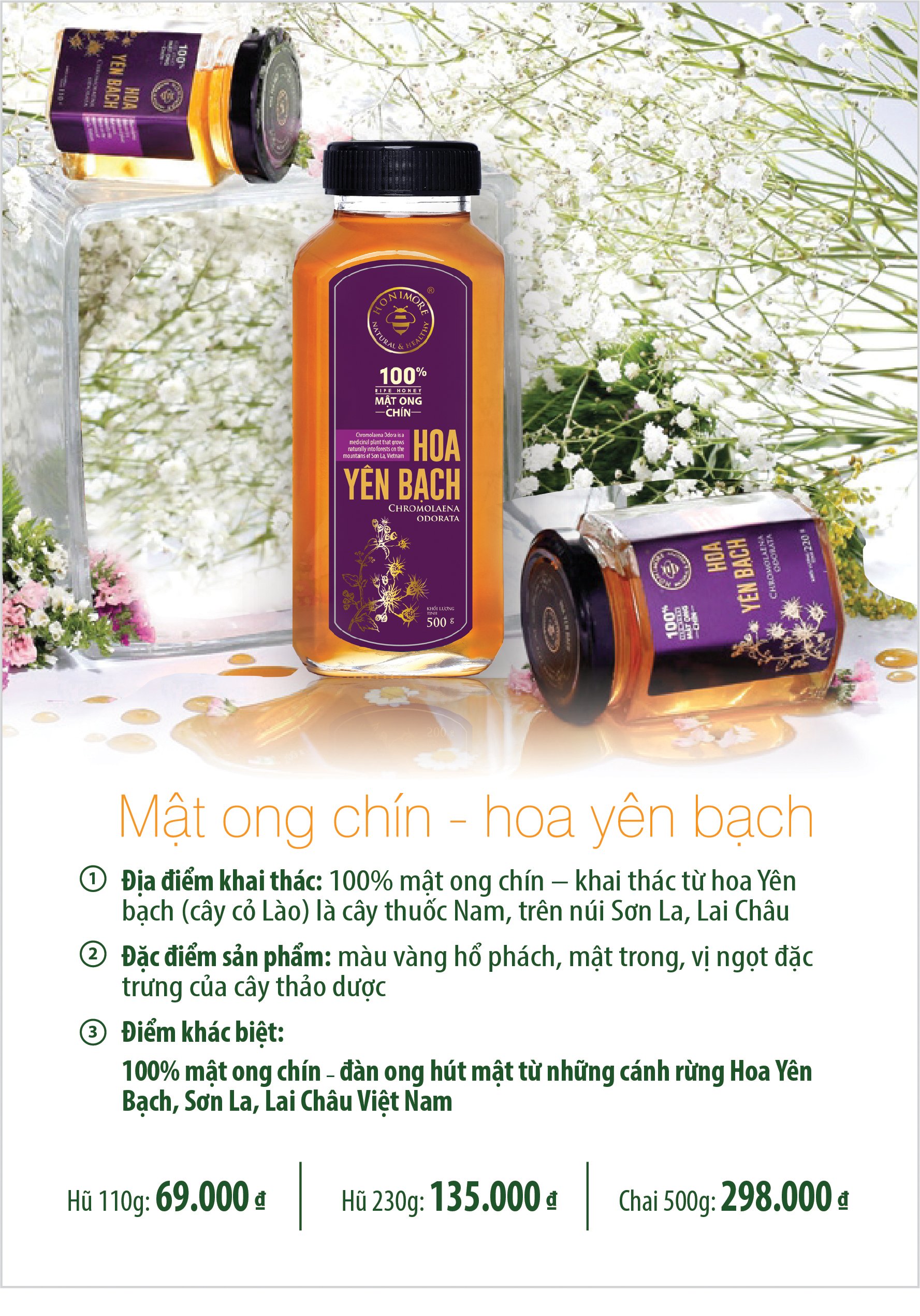 Mật ong chín Honimore Hoa Yên Bạch 500g + Cà phê rang xay nguyên chất mộc sạch Bandon Remind 250g