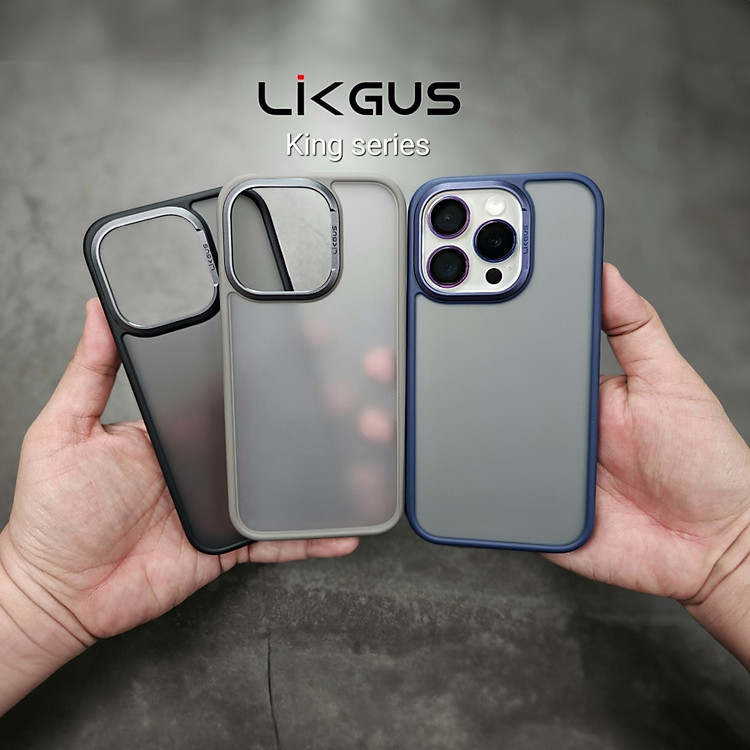 Ốp Lưng Chống Sốc Likgus King Nhám Chống Vân Tay cho iPhone 15 Pro Max, iPhone 15 Pro, iPhone 15 Plus - Viền Camera Kim Loại, Cạnh Cao Su Chống Sốc, Chống Mồ Hôi Tay – Hàng chính hãng