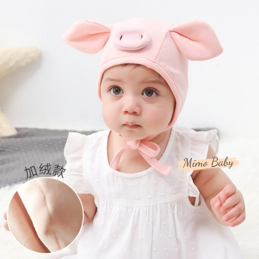 Mũ cotton buộc dây hình heo hồng dễ thương cho bé Mimo Baby MD154