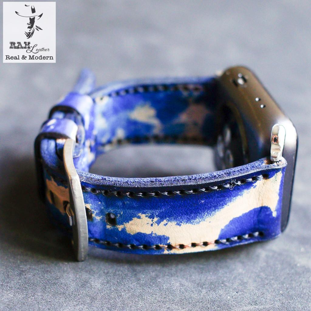 Dây đồng hồ RAM Leather da bò vegtan thảo mộc rằn ri xanh hải quân - tặng khóa chốt và cây thay dây
