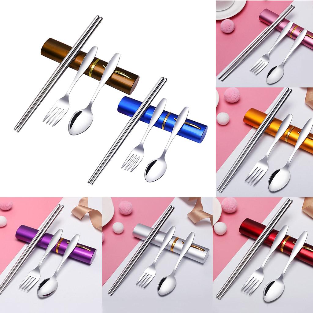 Tableware Stainless Steel Travel Portable Chopsticks, Forks Spoons