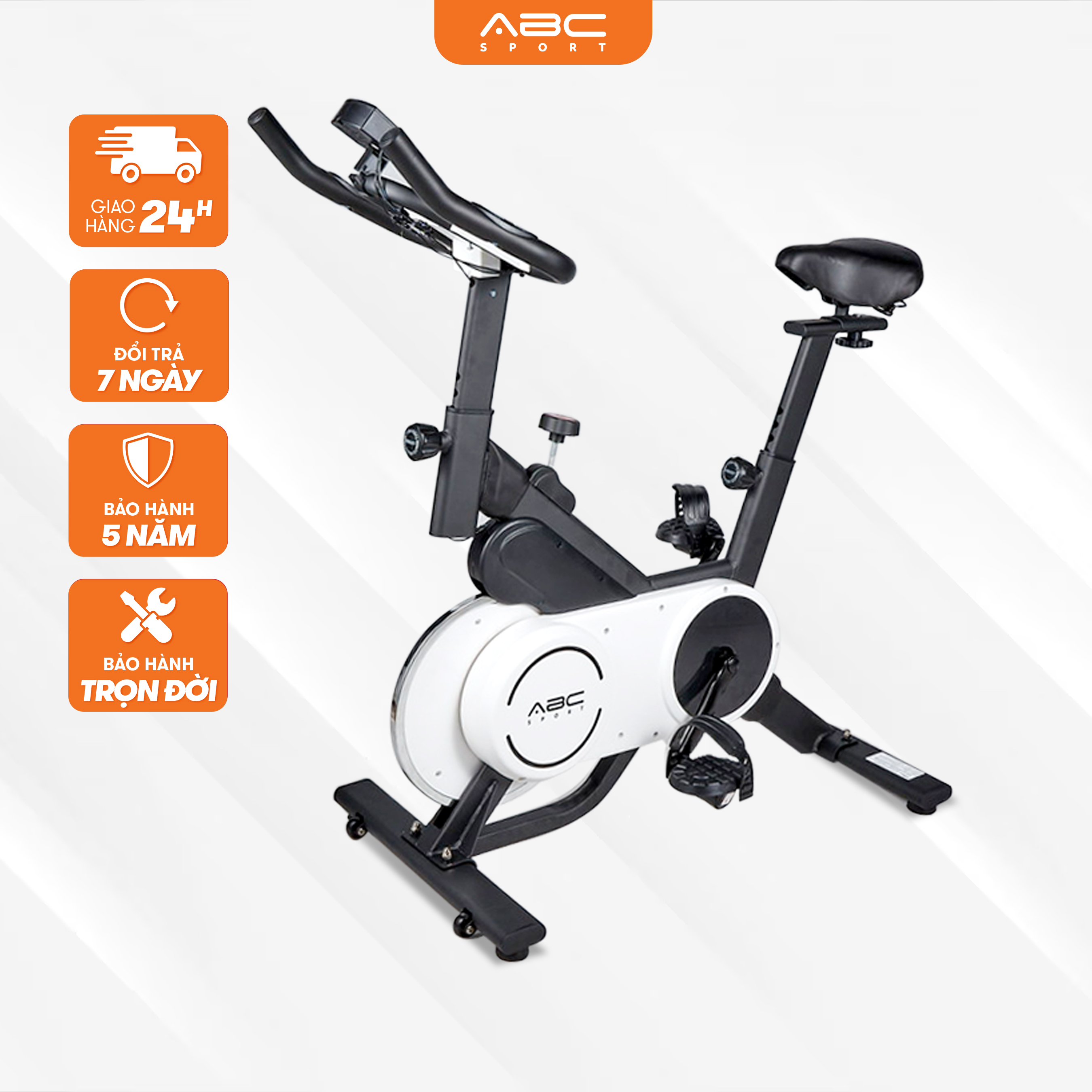 Xe đạp tập thể dục ABCSport SB09 màu xám, tải trọng tối đa 110kg, màn hình hiển thị thông số tập luyện, dây Curoa cho chuyển động êm mượt