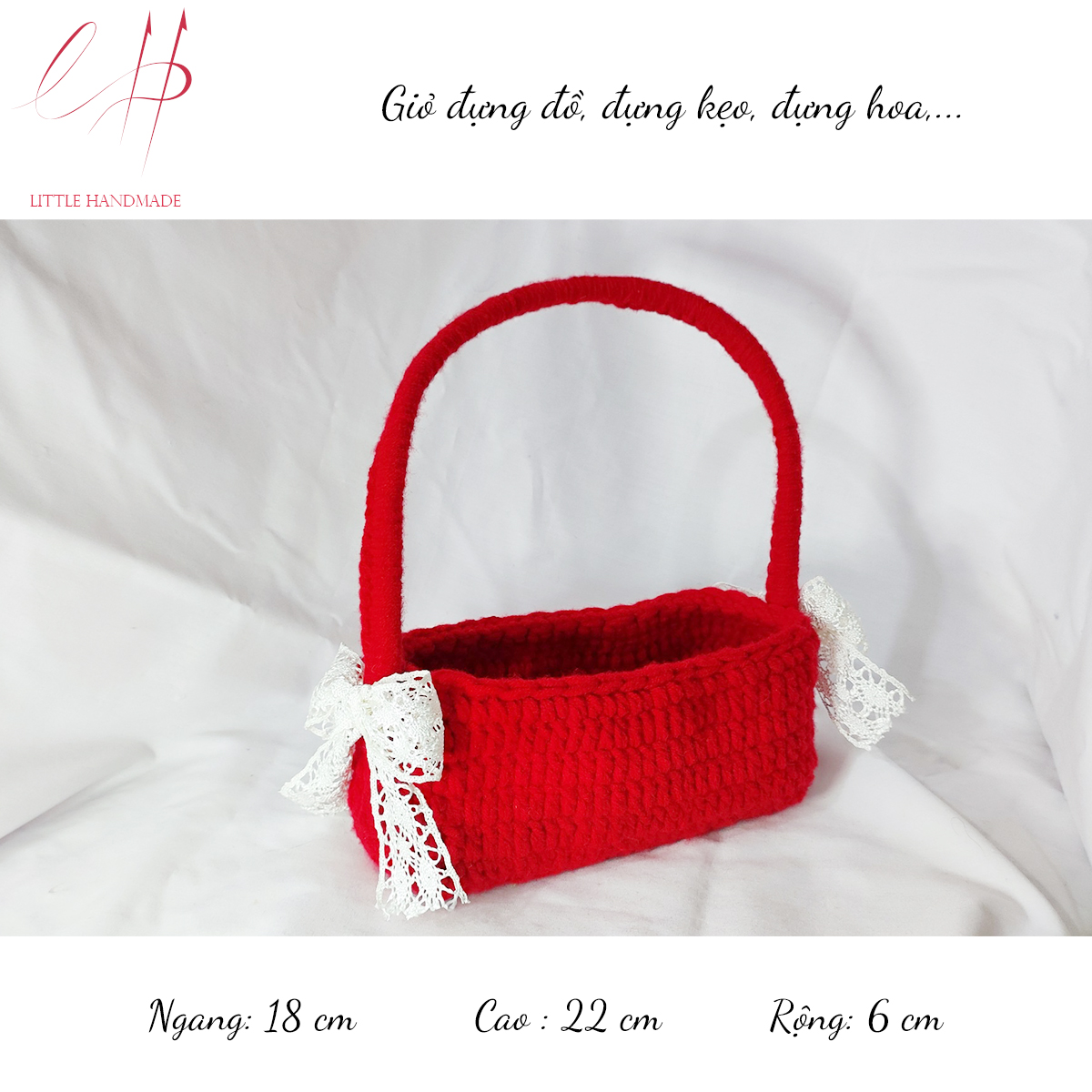 Giỏ len phong cách lolita đựng quà, trang trí, đựng kẹo cưới, chụp ảnh hoặc dùng decor