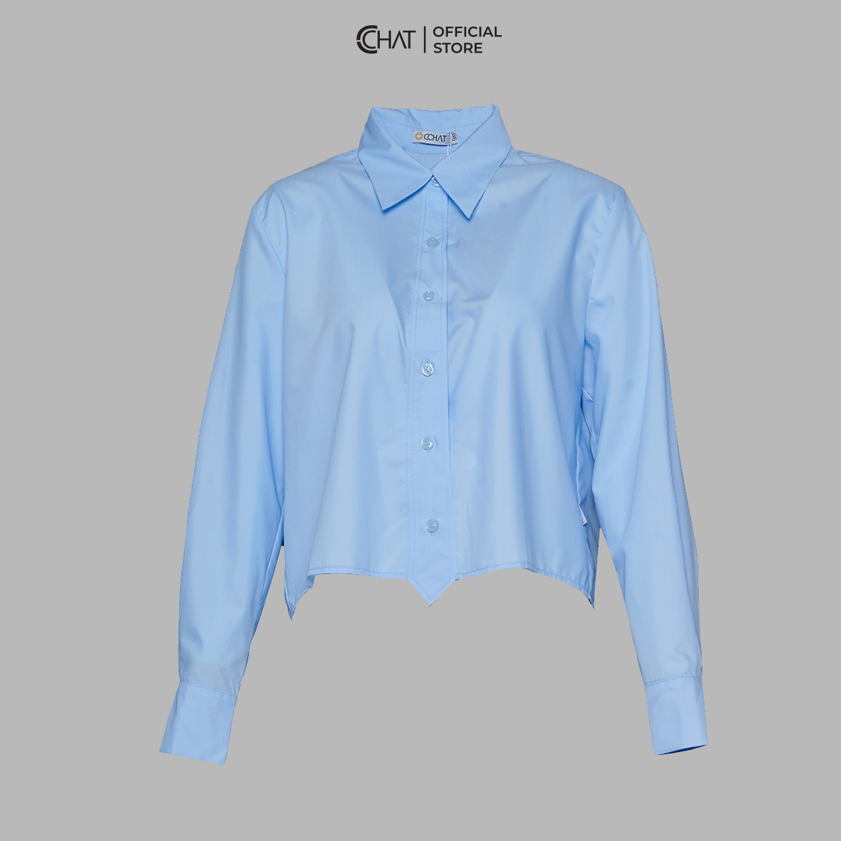Áo Sơ Mi Nữ Kiểu Nẹp Nhọn Croptop Dáng Suông Chất Mango Cao Cấp 53FDE2030ST