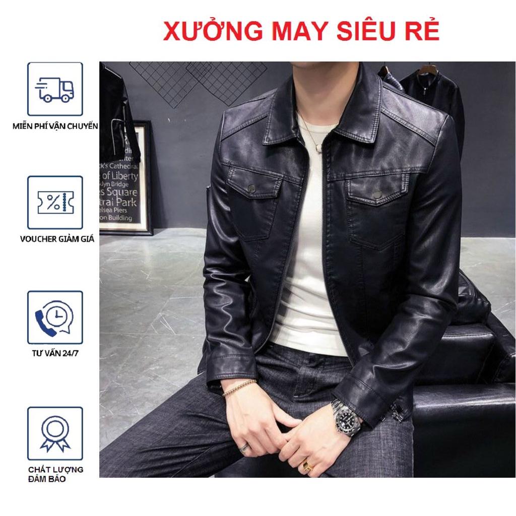 Áo khoác da nam lót lông cao cấp bao chất thời trang-A1065 - A1013-lót lông-Đen