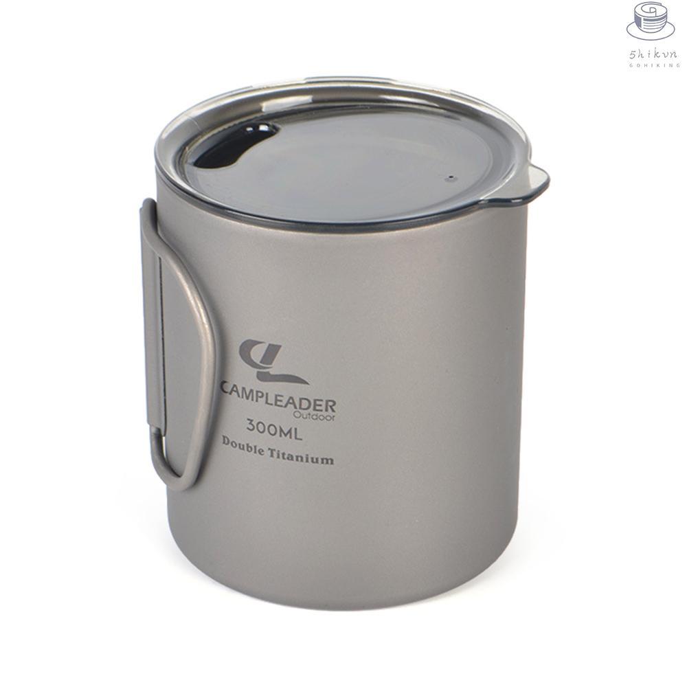 300ml Double Wall Titanium Water Cup with Lid Lightweight Coffee Mug Tea Cup for Camping Hiking Backpacking Picnic