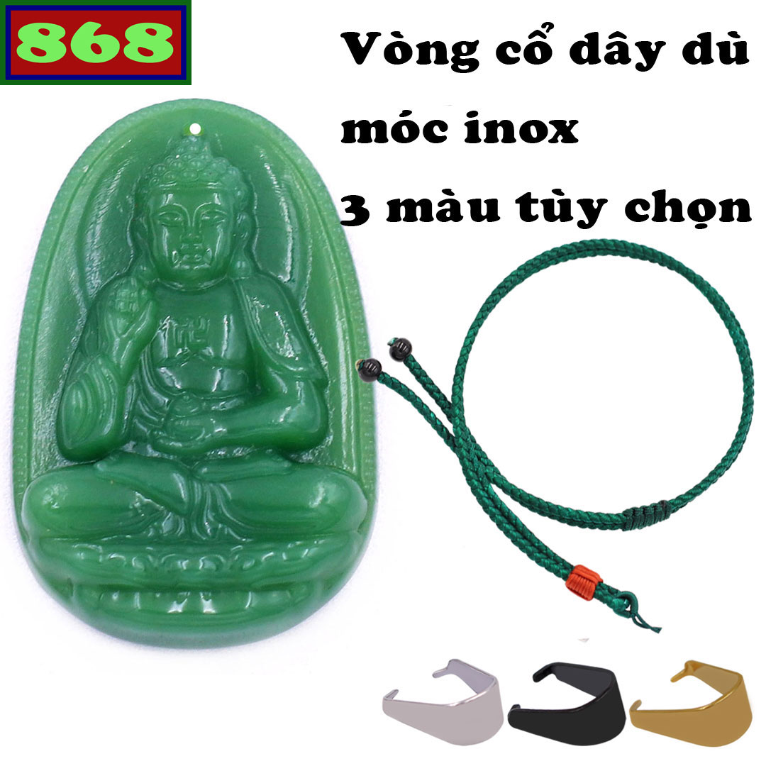 Mặt Phật A di đà đá xanh kèm vòng cổ dây dù đen + móc inox - dây chuyền Phật bản mệnh - Phật Phổ hiền - Phật Văn thù