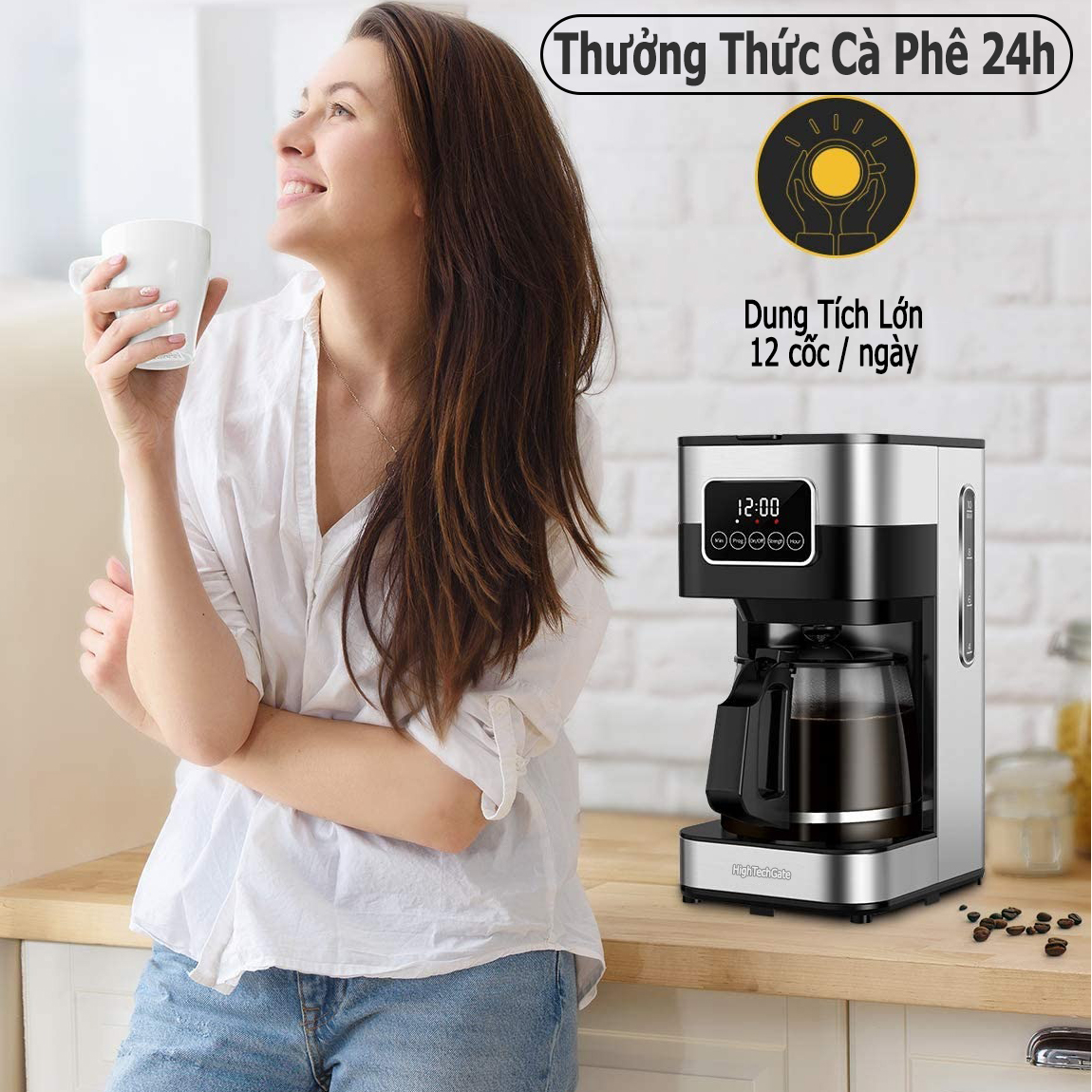 Máy pha cà phê nhỏ giọt CM1429TA-GS tự động hoàn toàn,12 cốc tối đa, hẹn giờ 24h, điều chỉnh đậm nhạt, giữ ấm 2h tự ngắt