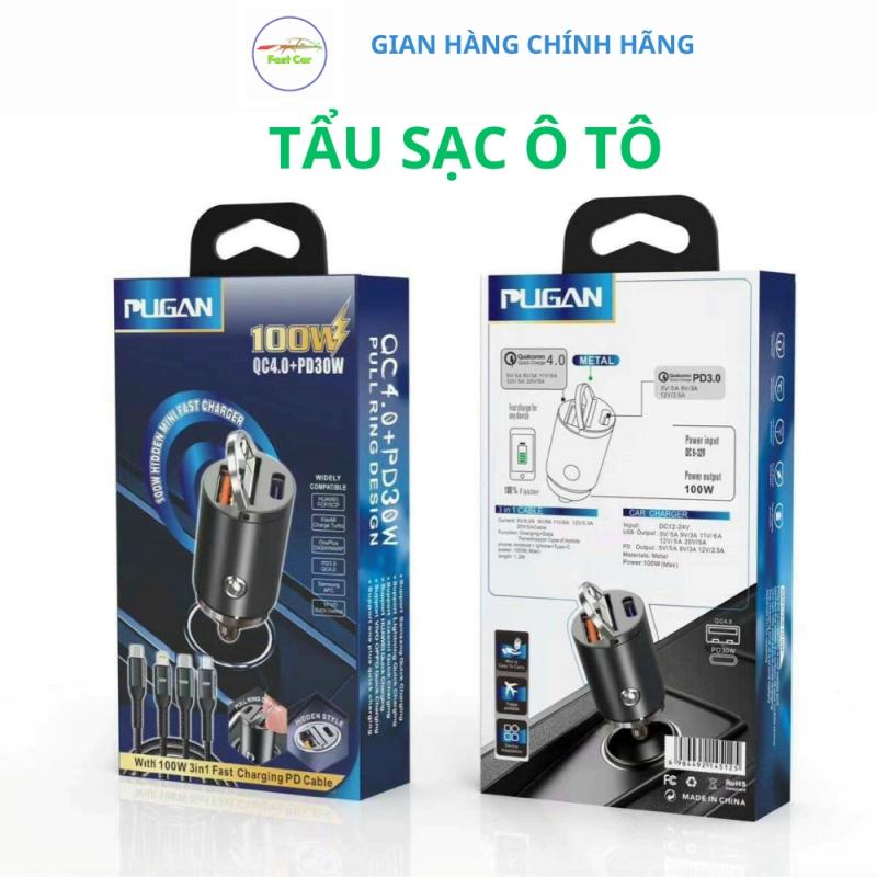 bộ tẩu sạc nhanh ô tô 100w 2 cổng USB và Type- C