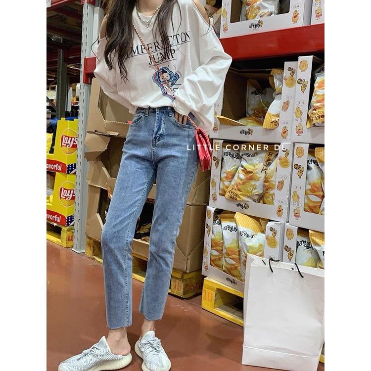 Quần slim baggy jeans nữ ống đứng - Quần bò nữ trơn SIMPLE ưng cao có BIGSIZE quảng châu kèm ảnh thật hàng sẵn