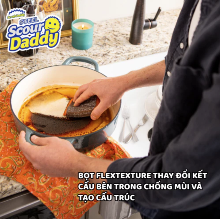 Miếng cọ thép Scour Daddy Steel - Lưới ArmorTec STEEL rửa sạch loại bỏ các mảng bám cứng đầu