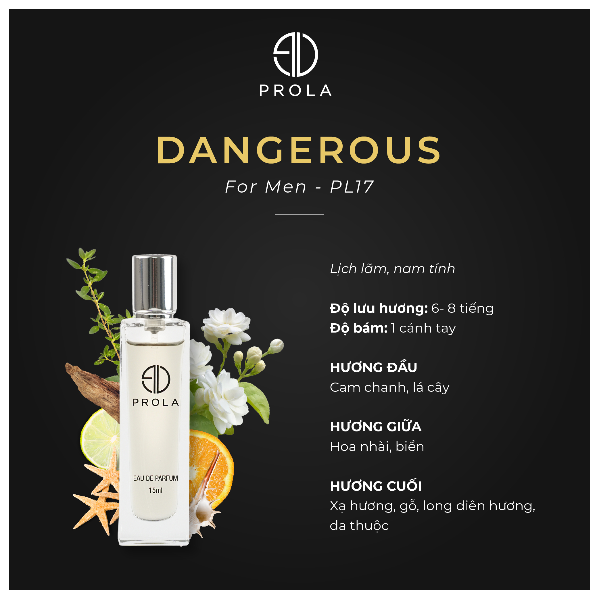 Nước Hoa Nam PROLA Mini Chính Hãng Thơm Lâu Nhẹ Nhàng Cuốn Hút Dạng Xịt - Dangerous