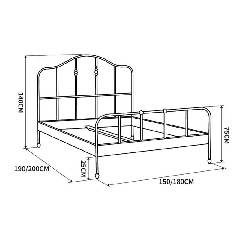 Giường sắt mỹ nghệ uốn cong nghệ thuật kích thước 1.5x1.9m