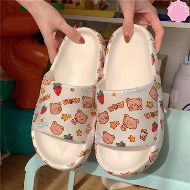 Dép Đế Bánh Mì Ulzzang Hình Gấu Hồng Trắng Siêu Êm Chống Trơn Trượt Siêu Xinh Cho Nữ - DAUBE - D033